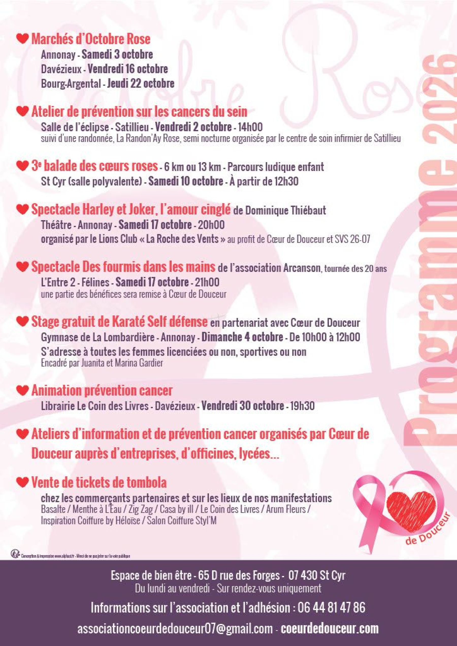 programme octobre rose
